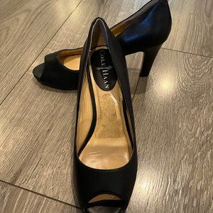 Cole Haan Heels Pump Black Leather Peep Toes Size 5